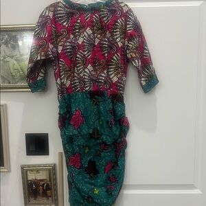 Colorful Dress with Pink and Teal Patterns